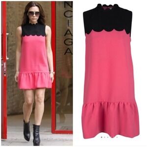 NWOT  VICTORIA Victoria‎ Beckham Scalloped Pink & Black Mini Dress Size 8